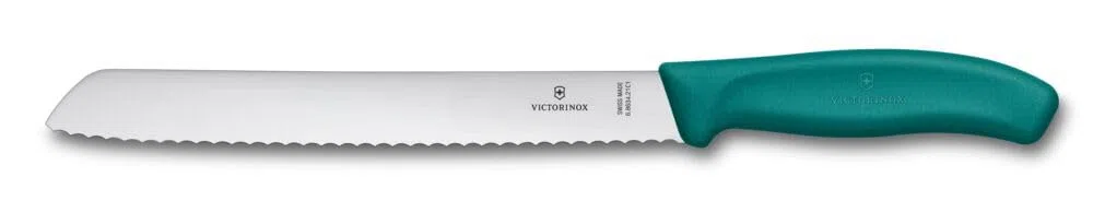 Victorinox Swiss Classic, Coltello da pane professionale, Lama extra seghettata, Bordo seghettato, 21 cm, Robusto manico in plastica, Acciaio inossidabile, Verde