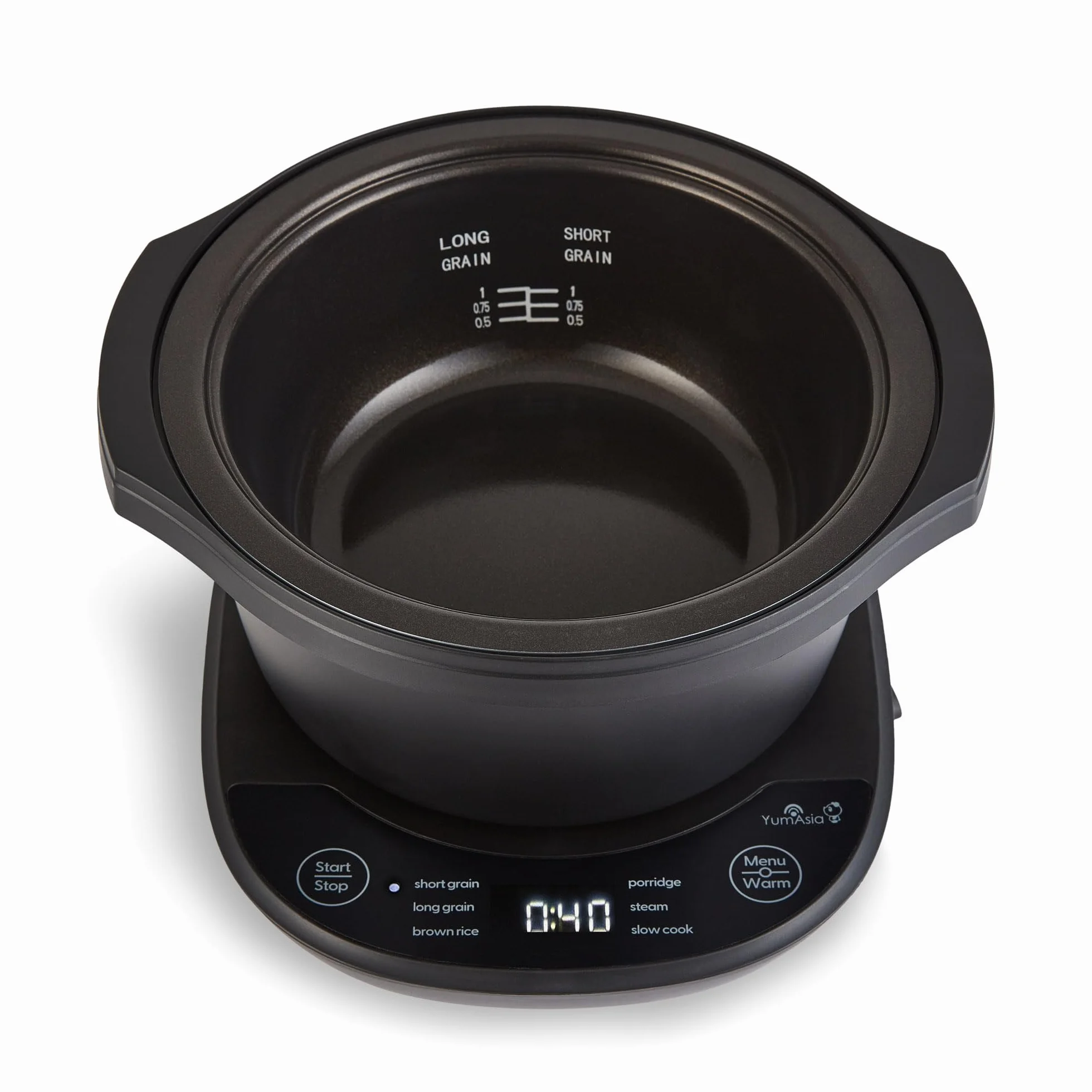 Yum Asia Kotori Mini cuociriso Donburi con logica fuzzy avanzata, ciotola in ceramica ninja (1 tazza, 0,18l), 3 funzioni di riso, 3 funzioni multicooker, indicatore LED, 220-240V (Antracite/nero)