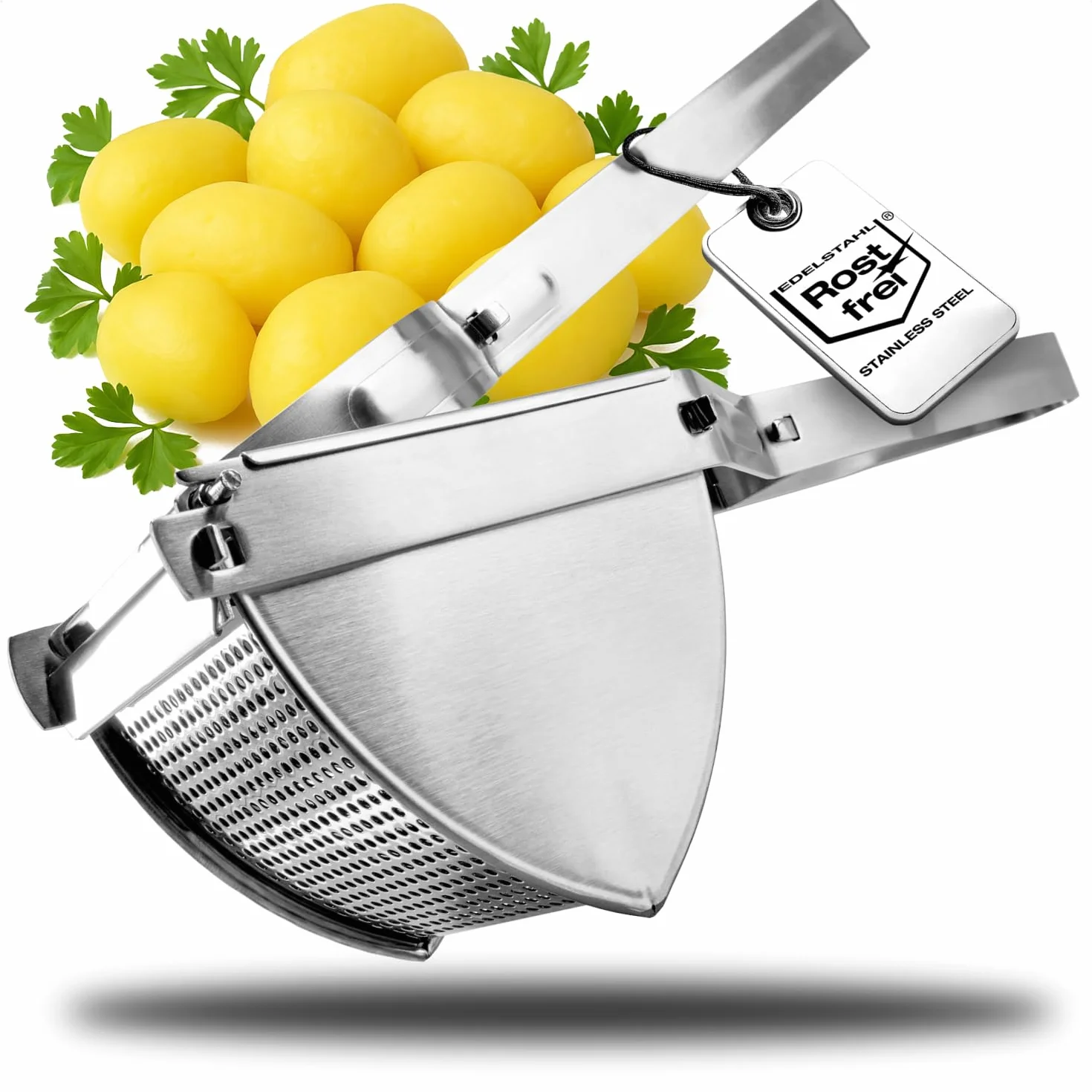 COM-FOUR® Pressa patate in acciaio inossidabile, lavabile in lavastoviglie - pressa per spaetzle - pressa per gelato spaghetti - schiacciapatate