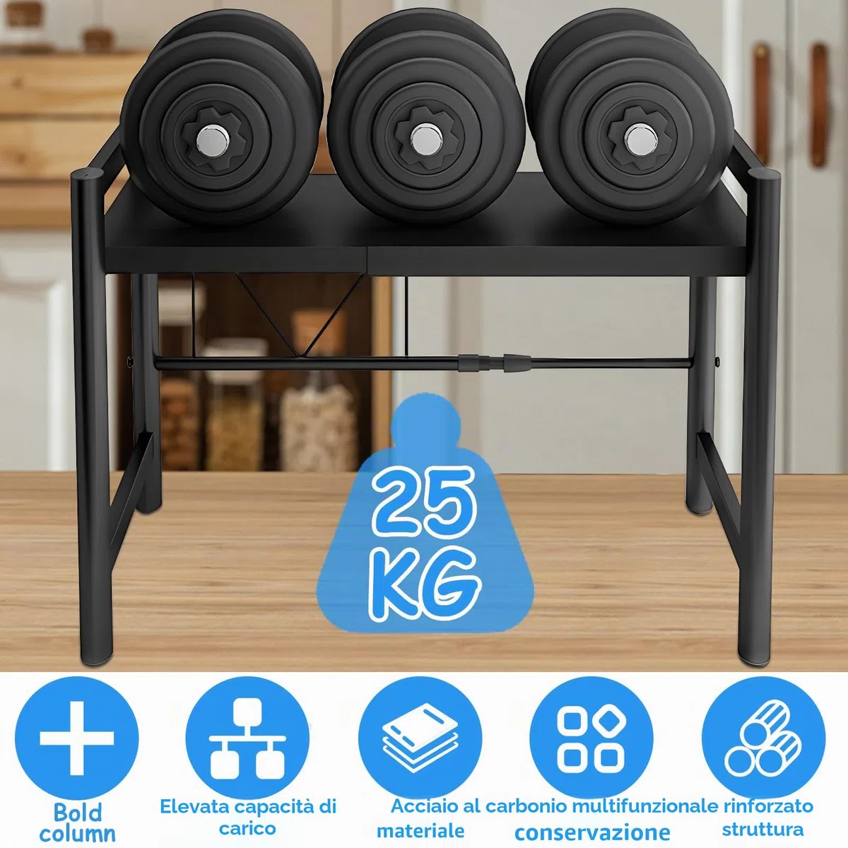Mensola espandibile a 2 livelli, per microonde, per cucina, con 6 ganci, flessibile, allungabile da 40 a 64 cm, organizer da cucina, colore nero