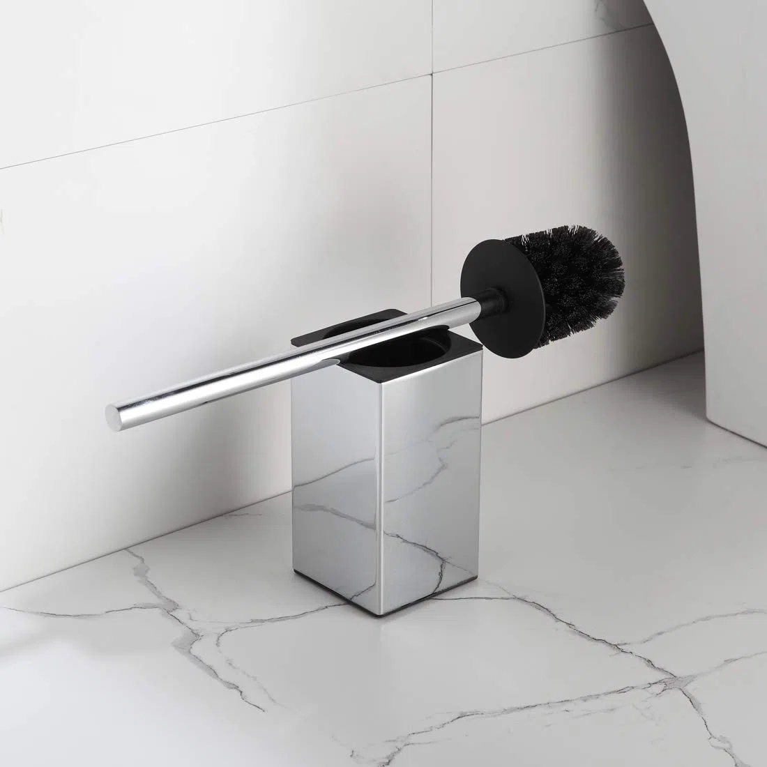 BGL Porta scopino quadrato in acciaio inox (cromato)