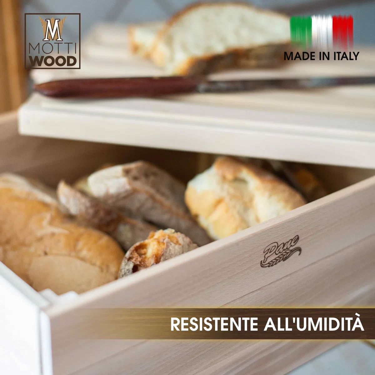 Porta Pane, Coperchio Tagliere + Cassettina Servi pane, Contenitore in Legno per Pane, Coperchio Tagliere Raccogli Briciole