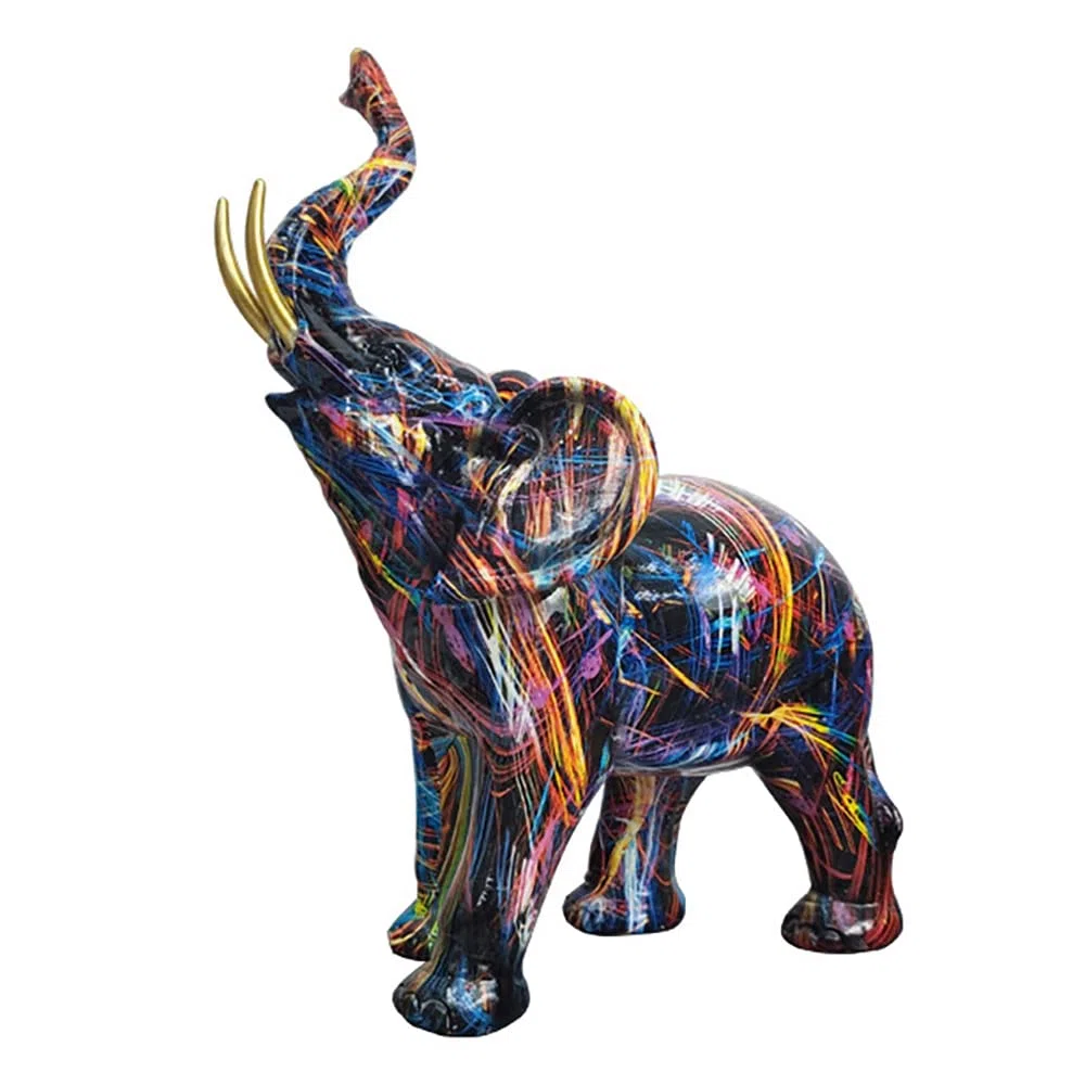 Pittura Graffiti Elefante Scultura Figurina Arte Colorata Statua di Elefante Resina Creativa Statua Animale Decor C