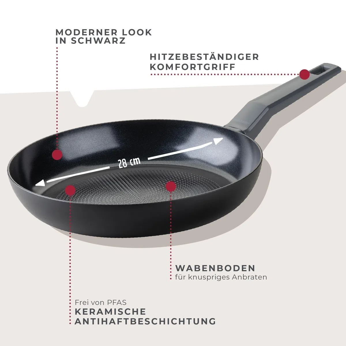 Fackelmann Statement - Padella Ø 28 cm, rivestita in ceramica, alluminio riciclato con rivestimento antiaderente, struttura a nido d'ape, per tutti i piani cottura, compresi quelli a induzione