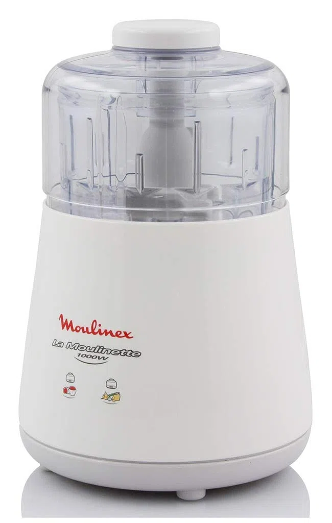 Moulinex La Moulinette Tritatutto Elettrico, Adatto per Tutti i Tuoi Alimenti, 1000 W, 0.3 L, Caraffa Trasparente, Semplice Sistema di Pressione, Bianco, DPA141