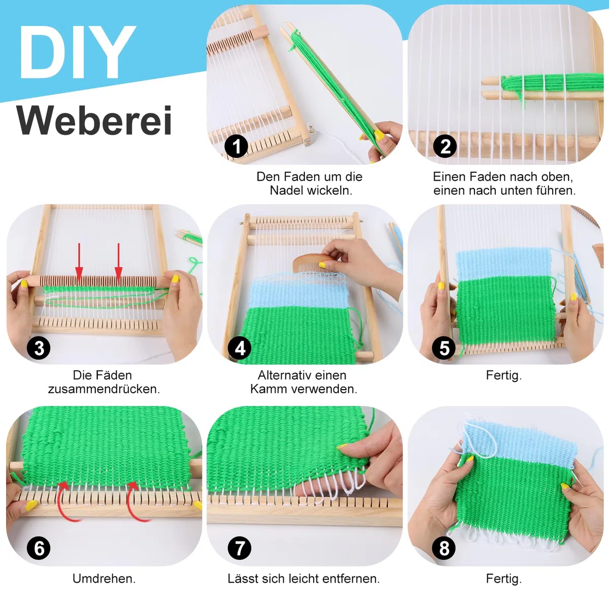 BSTDAYEVER Telaio per Tessitura in Legno Telaio per Bambini Telaioi per Tessitura a Cornice 28x38cm Craft Telaioi per Tessiture Quadrato Contiene 12 Colori di Filato per Principianti e Bambini