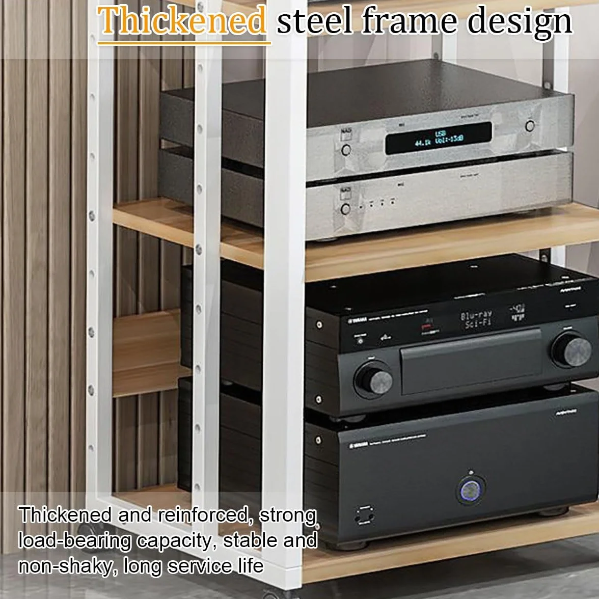 Rack Audio Mobile Con Ruote Universali, Av Tower Media Stand Supporto, 2/3/4/5 Livelli Armadio Audio HiFi Rack, Scaffale AV Per Rack HiFi Mobile, Per Soggiorno, Sala Teatro, Centro Intratte(Black,H49c