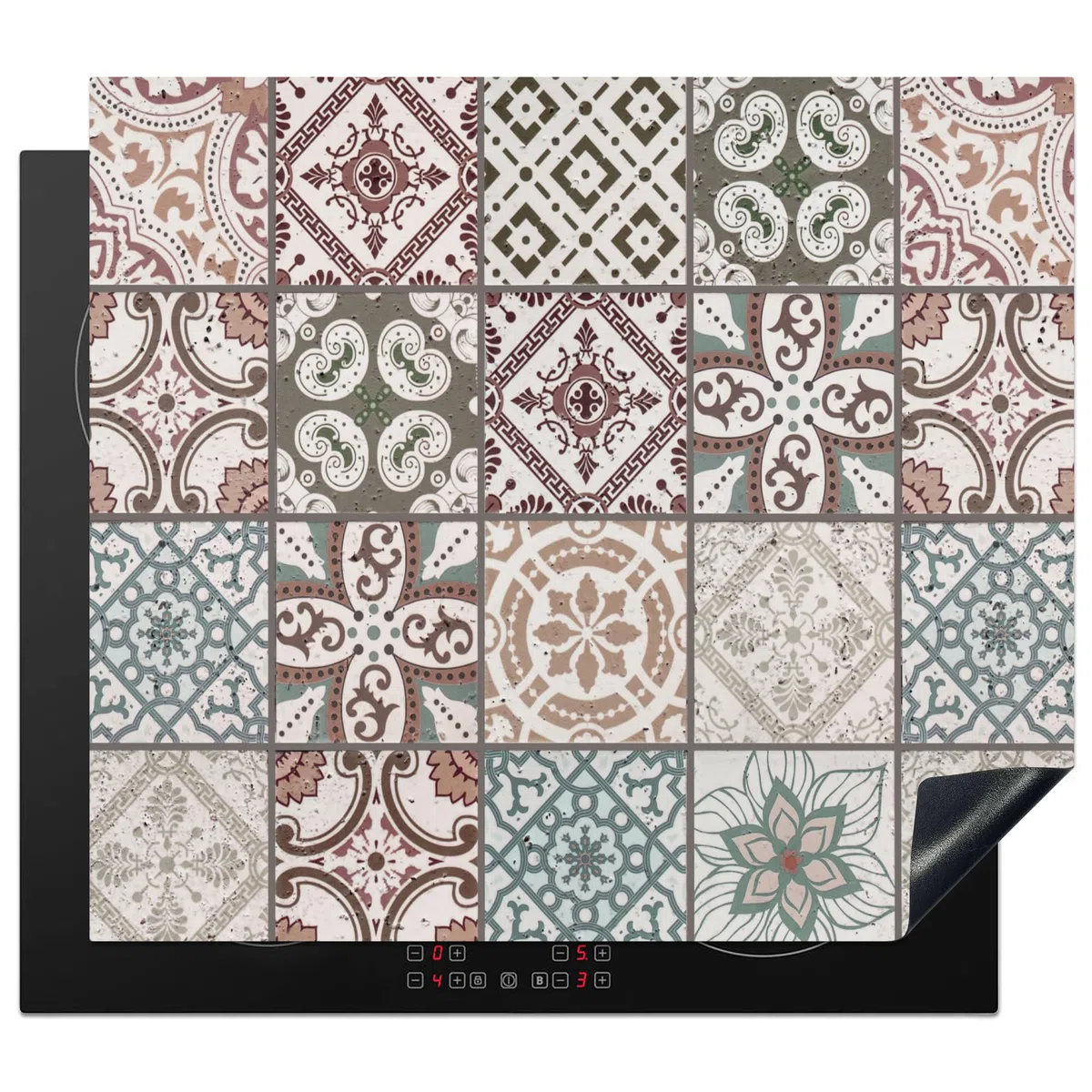 KitchenYeah© Copri Piano Induzione 59x52 cm Cucina Coprifornelli Copertura Protezione Cottura Tutto per la Cucina Mosaico - Marrone - Motivo
