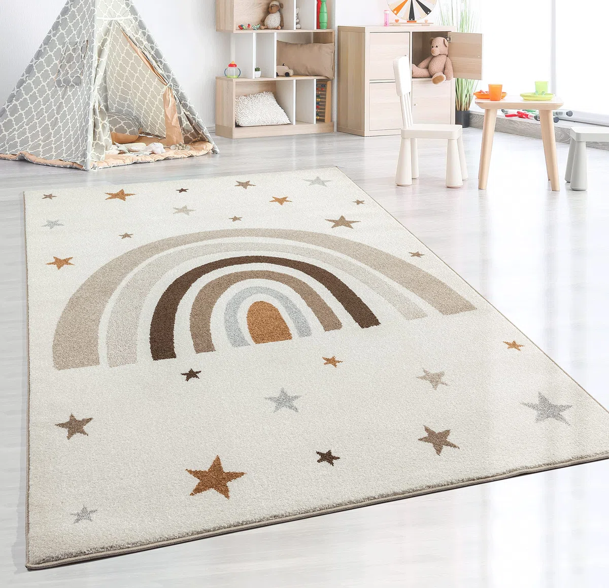 the carpet Beat Kids - Tappeto moderno per bambini, morbido, morbido, facile da pulire, con motivo arcobaleno, 80 x 150 cm