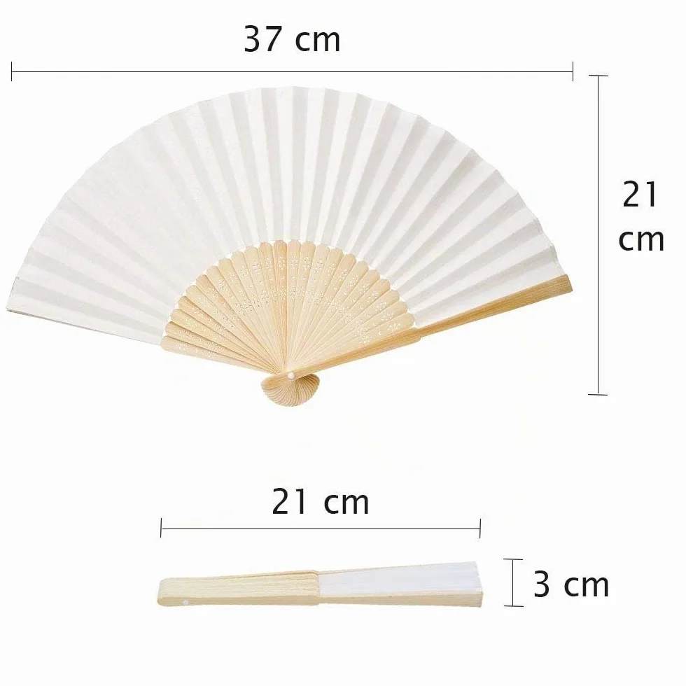 OLILLY - 50 x Ventagli di carta Bianca e Bambù per Matrimoni (Bianco, 50 ventagli)