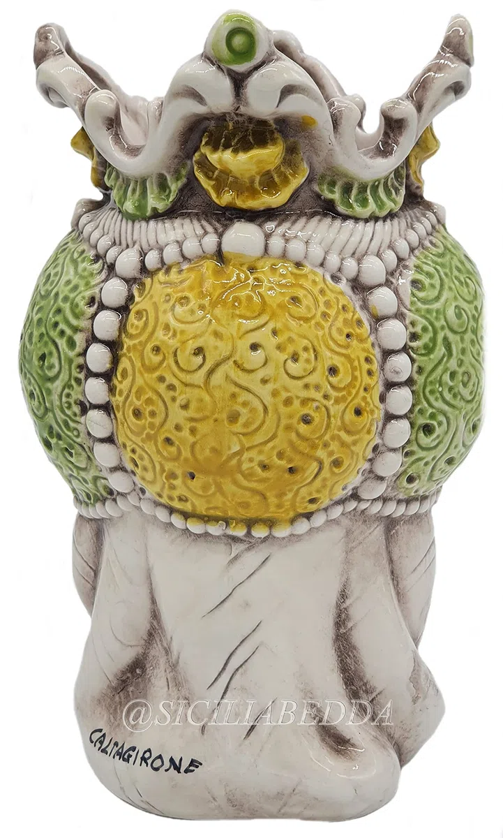 sicilia bedda - Teste di Moro Siciliane in Ceramica di Caltagirone - Realizzato Interamente a Mano - Altezza 18 Centimetri (Testa di Moro Uomo Verde)