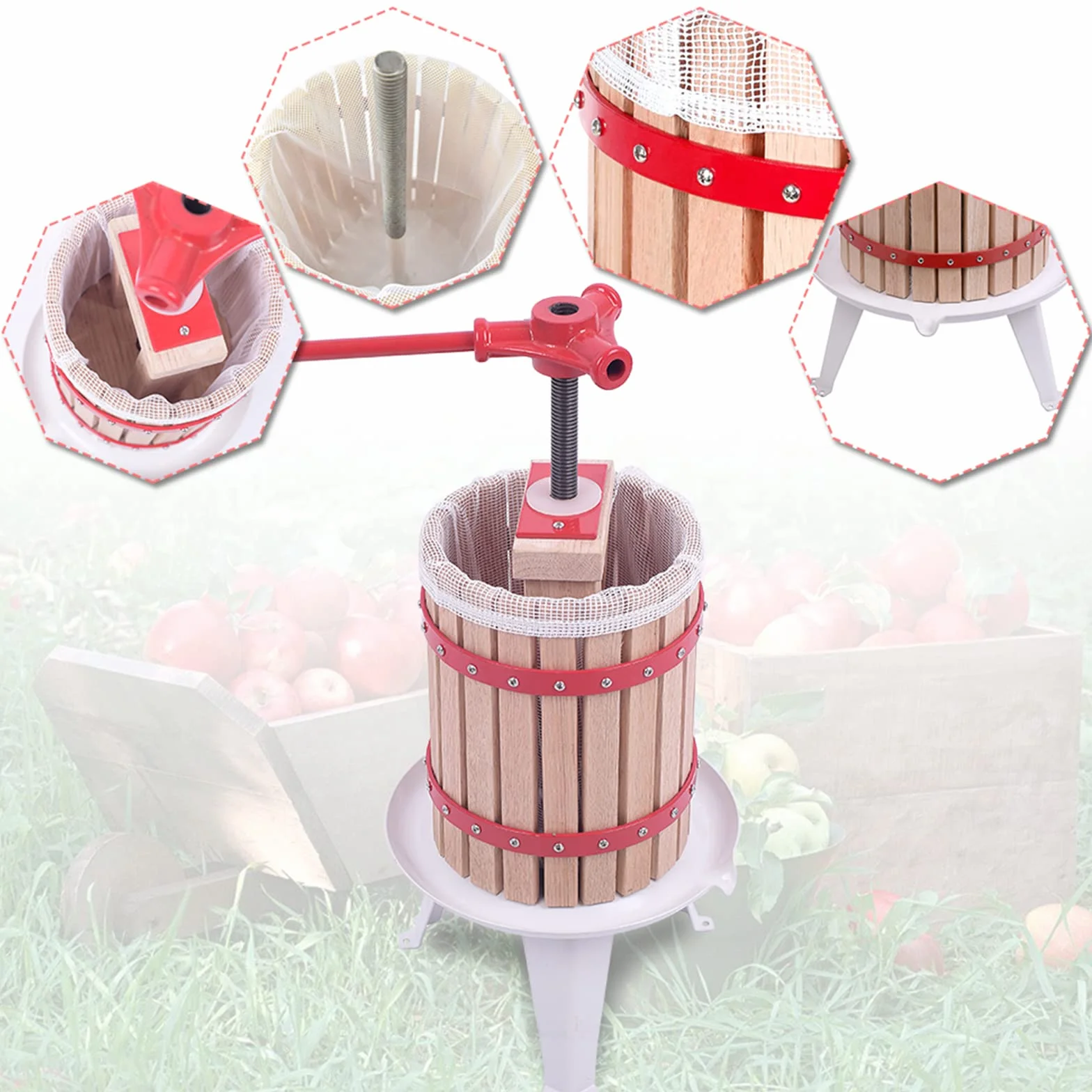 LZQ - Pressa per frutta da 6 l, spremiagrumi e pressa per frutti di bosco, mele, vino, macinino meccanico per frutta, con panno per filtrare