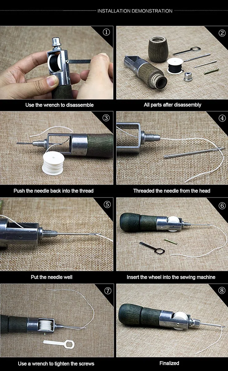 Co-link DIY Handmade Leather Tool Leather Factory Lock Stitch Sewing Awl Automatic Awl Leather Craft Tool Super Carving Wax Line Hand Art Needle Sewing Machine