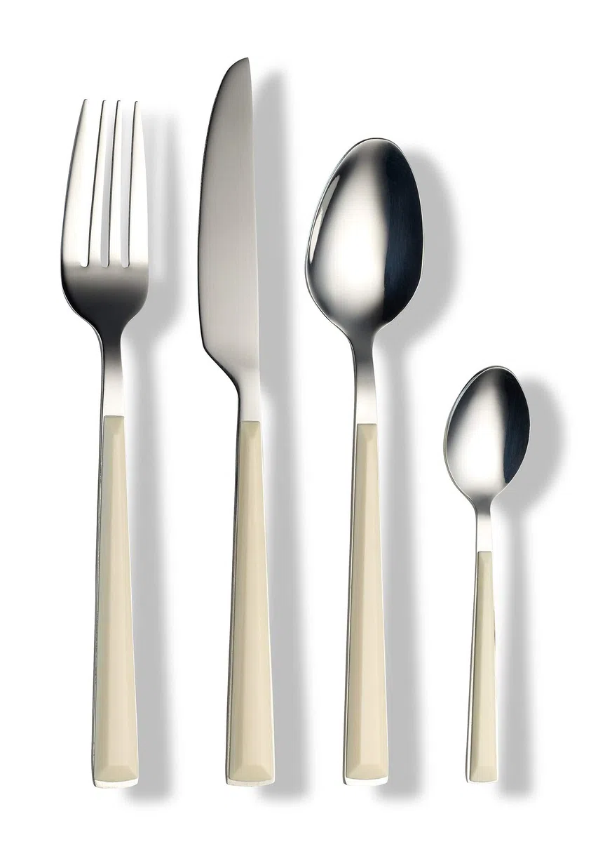 ECHTWERK Set di posate "Basic" con manici in plastica, Posate da campeggio, Posate da picnic, Posate da viaggio leggere, 24 pezzi, fino a 6 persone, acciaio inossidabile 18/0, Crema