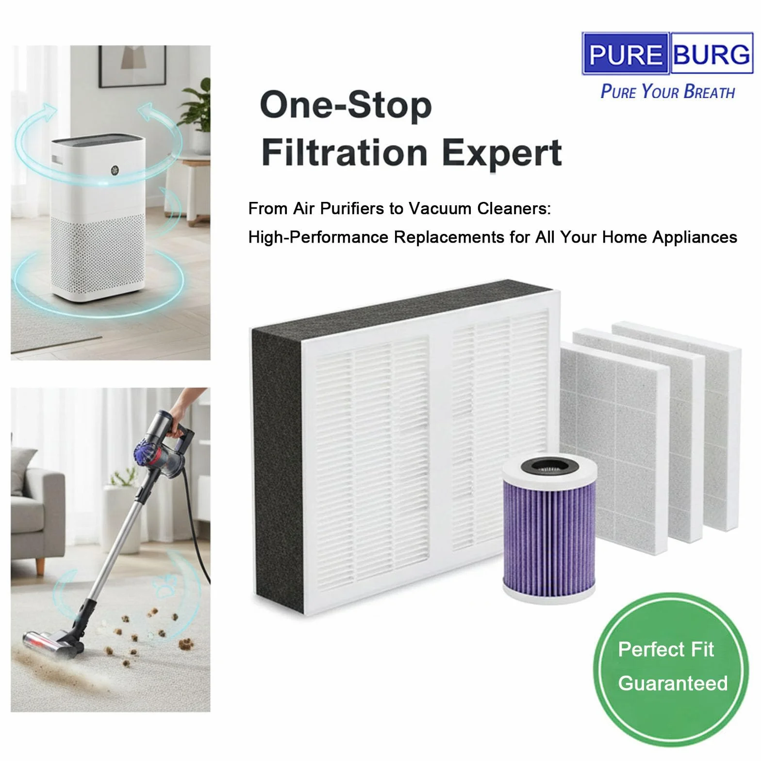 PUREBURG Filtro HEPA di ricambio + set di filtri a carbone attivo compatibile con Philips Serie 2000i AC2889 AC2887 AC2882 / AC3829 (Serie 3000i) Codice articolo FY2422/30 FY2420/30