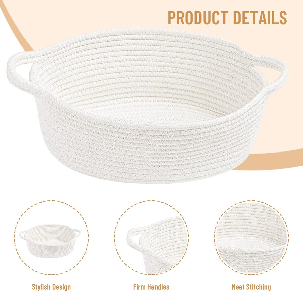 Weiß Cesta Intrecciata in Corda di Cotone con Manico, Cesto Regalo Vuoto, Pratico Cesto Contenitore per Giocattoli per Bambini, Organizzatore Decorativo per Camerette