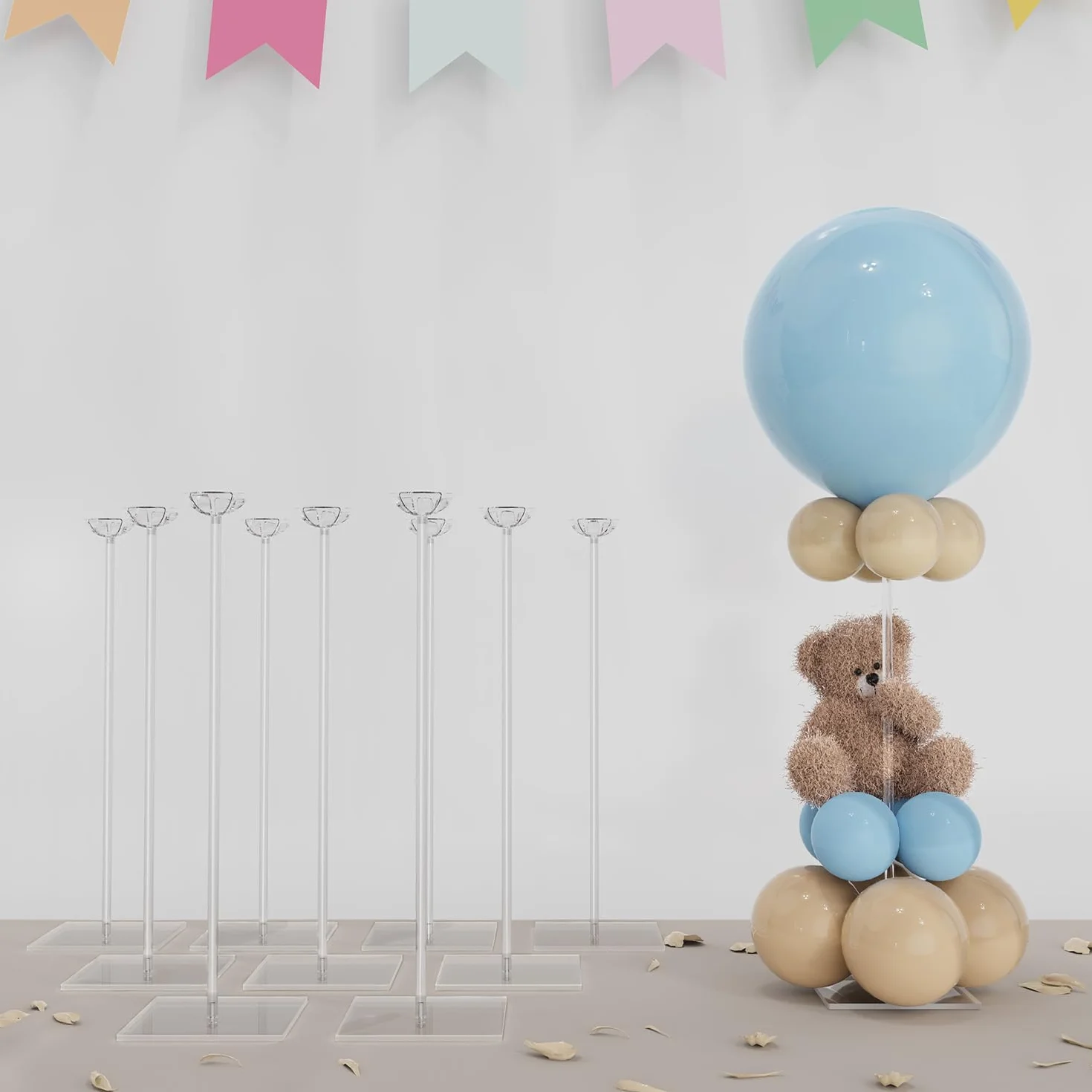 YALLOVE Kit di supporto per palloncini da tavolo in acrilico trasparente, 60 cm 10 pacchetti di supporto per palloncini con base per la decorazione di feste da centrotavola