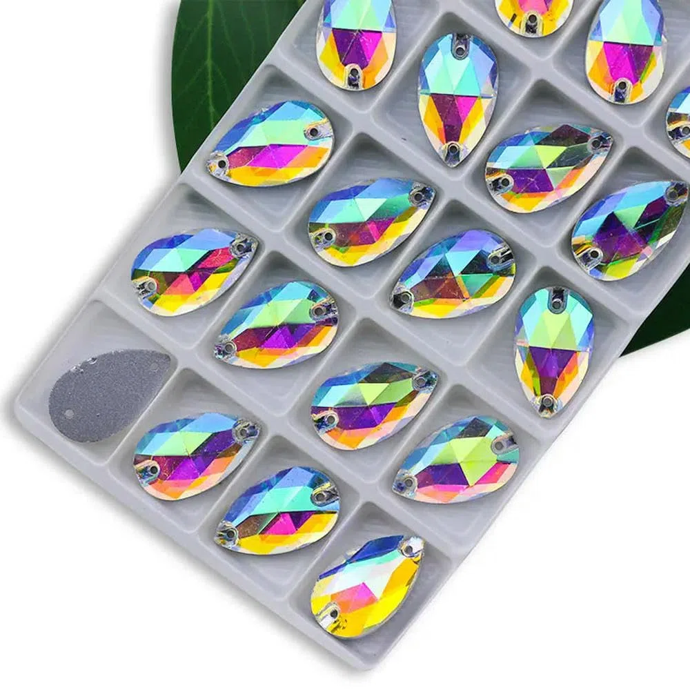 Colori Strass da Cucire Gocce di Cristallo AB Pietre di Cristallo da Cucire 2 Fori Vestiti Fai da Te Realizza Scarpe da Sposa