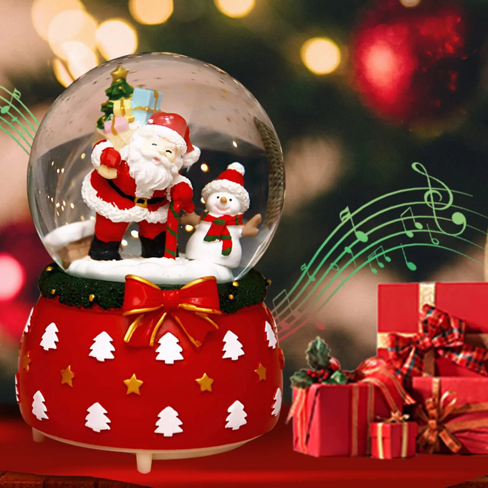 Lanterna di Natale che fila scintillio acqua neve Globe Lanterne Santa Scena Acqua Globe (Rosso)