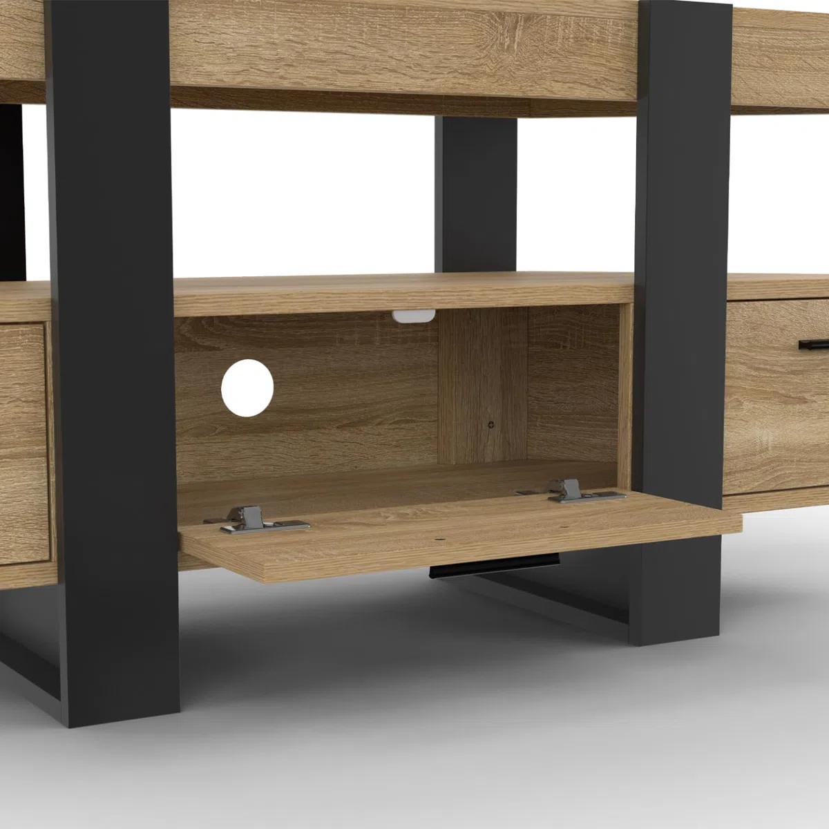 IDMarket - Mueble TV rinconero PHOENIX con cajón de madera y negro 116 cm