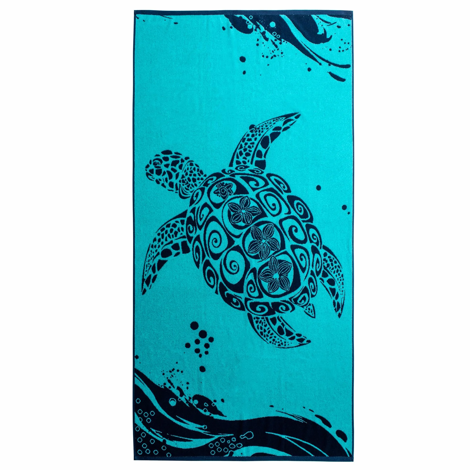 Telo mare grande 90x180 cm Telo mare 100% cotone spugna velour, morbido e assorbente, facile da lavare, asciugatura rapida blu scuro, blu acquamarina e bianco, Tartaruga