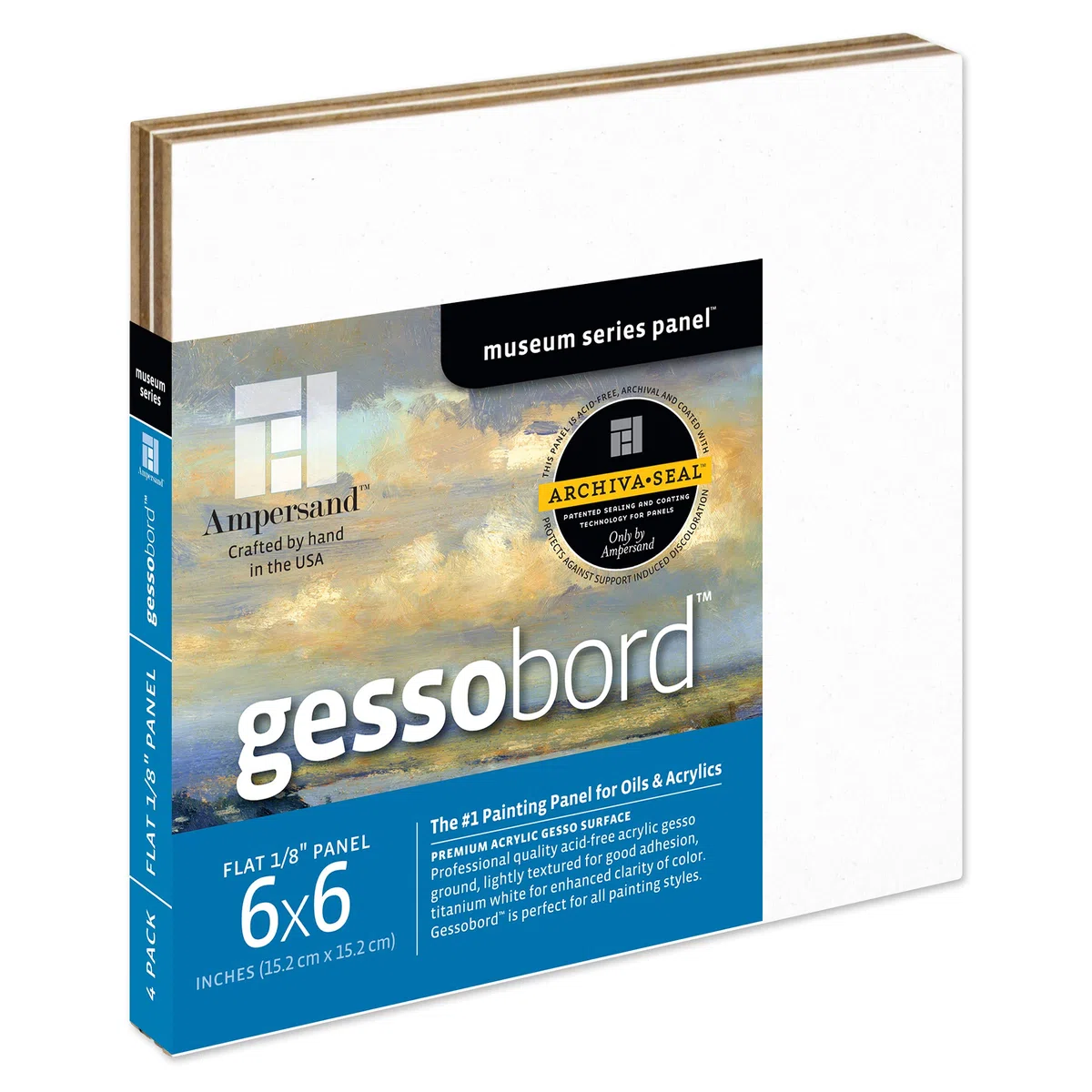 Ampersand Art Supply Museum Series Gessobord, profilo piatto da 1/8", confezione da 4, 15,2 x 15,2 cm