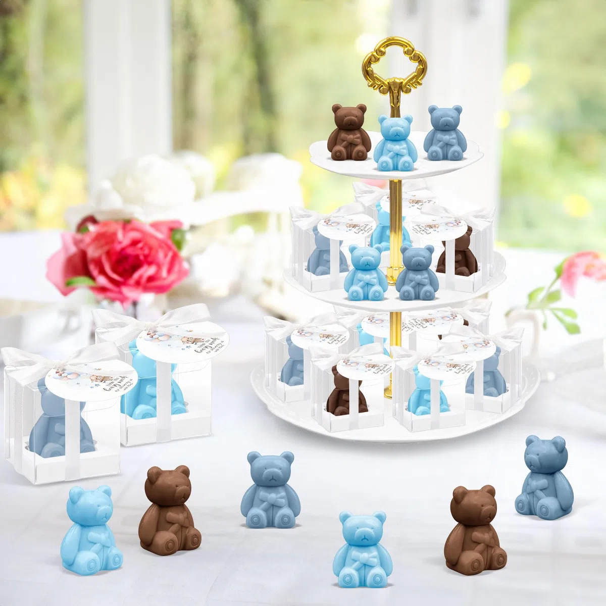 Set di 36 orsetti sapone bomboniere baby shower, sapone profumato fatto a mano con biglietti di ringraziamento e scatole regalo, mini saponi per ragazzi e ragazze, decorazioni e regalini per baby