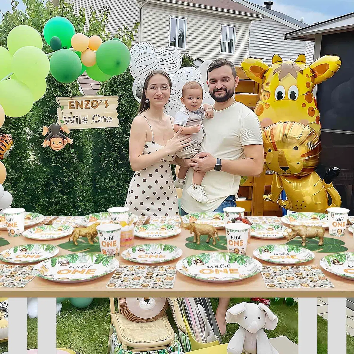 Decorazioni Compleanno 1 Anno Piatti Animali Set per 25 Ospiti, 100 Pezzi Primo Compleanno Bimbo Safari Giungla Stoviglie Wild One Feste Piatti Carta, Tazze e Tovaglioli per Bimbo Ragazzi