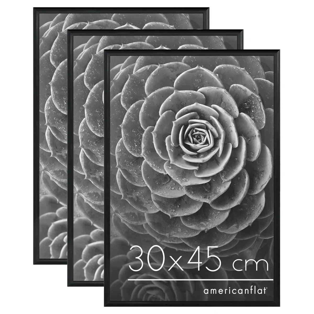 Americanflat Cornice 30x45 cm Nere - Set di 3 Cornici 45x30 cm per Foto con Bordo Sottile Nero e Pannello Protettivo in Plastica - con Ganci Integrati sul Retro per Appenderle