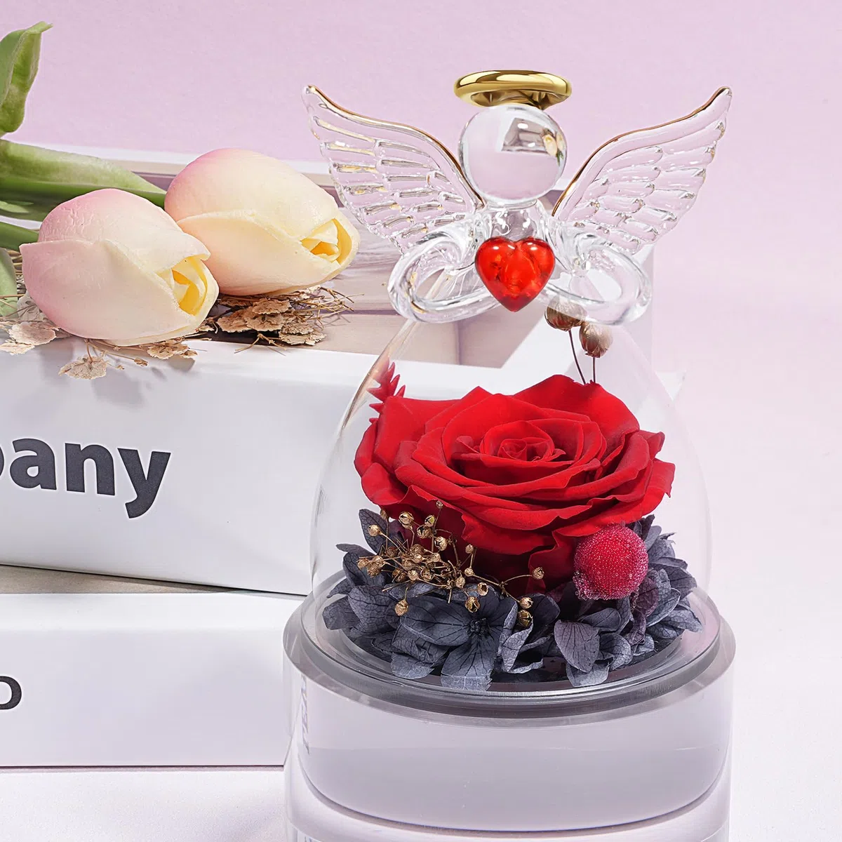 Miofula Festa della Mamma Idee Regalo Mamma Nonna,Rosa Stabilizzata Figurine Angelo Regalo Donna Compleanno,Rosa Eterna Regali Festa della Mamma,Fiori Stabilizzati Regali Donna Fidanzata Anniversario