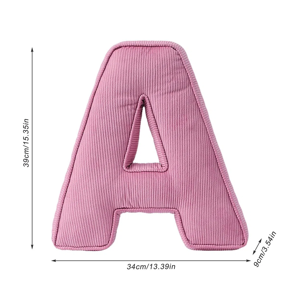 Cuscino decorativo a forma di lettera, in velluto a coste rosa, 34 x 36 cm, morbido cuscino in peluche per soggiorno, camera da letto (M)