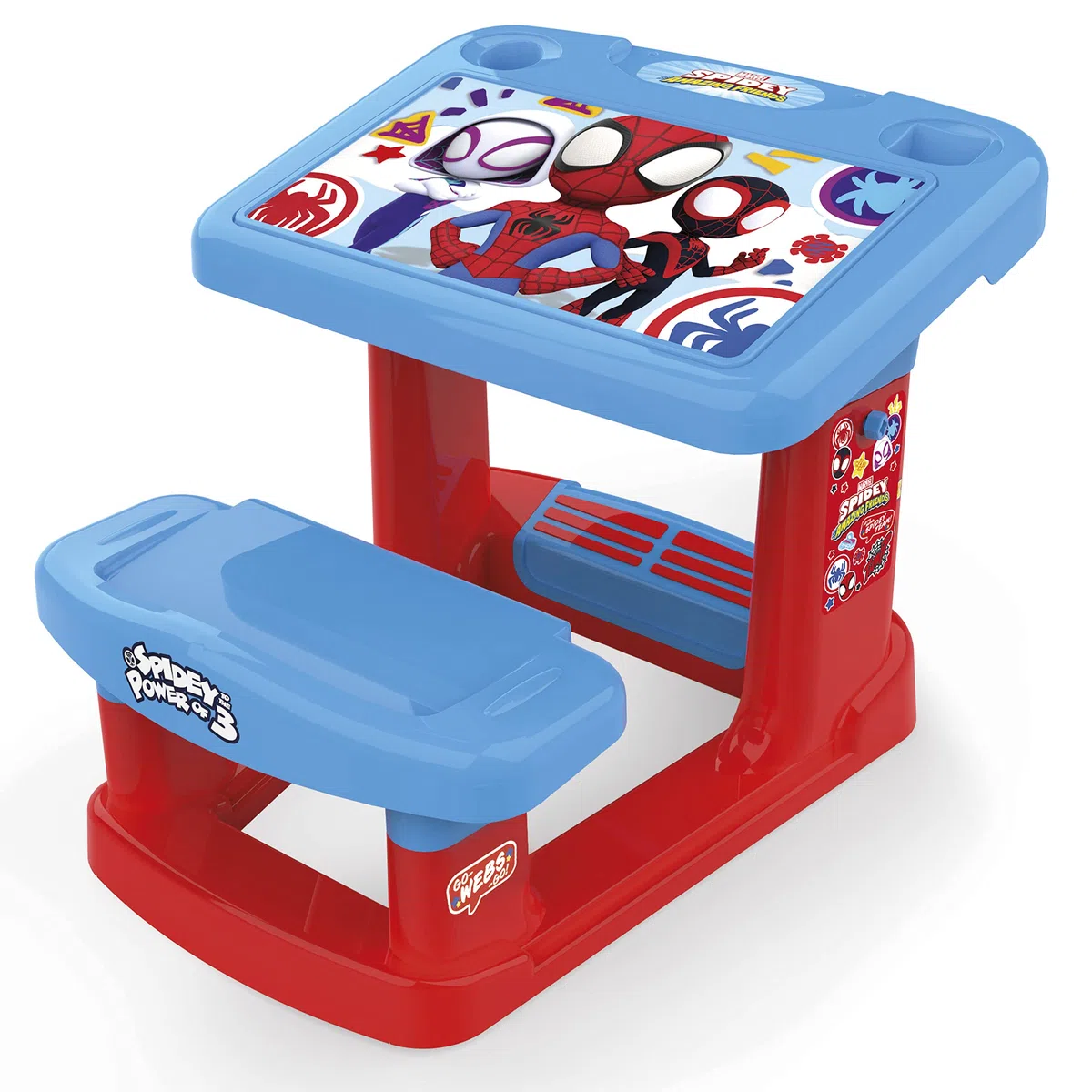 Chicos - Banco Scuola Spidey | Scrivania Bambini Spidey | Scrittoio per Bambini con Ampia Superficie di Lavoro e Vani Portaoggetti | Include 5 Illustrazioni di Spidey | A Partire da 24 Mesi (51063)