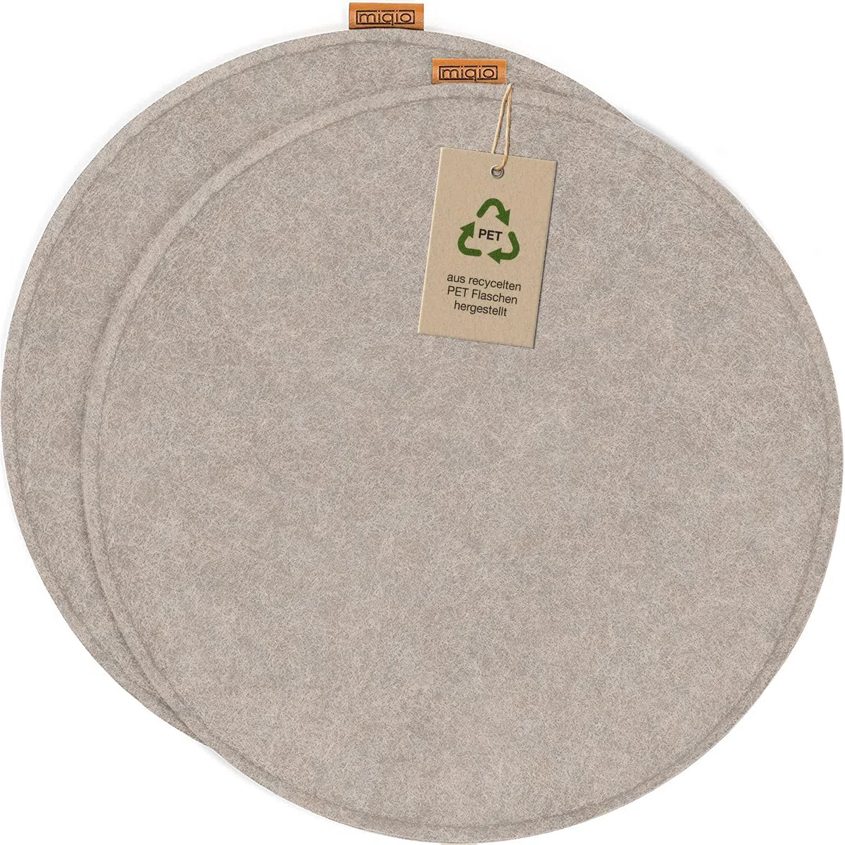 Miqio Design - Cuscino per sedia rotondo in feltro con spunzoni antiscivolo, realizzato in modo sostenibile da bottiglie di PET riciclate, 35 x 35 cm, set di 2 cuscini per sedia lavabili, copertura