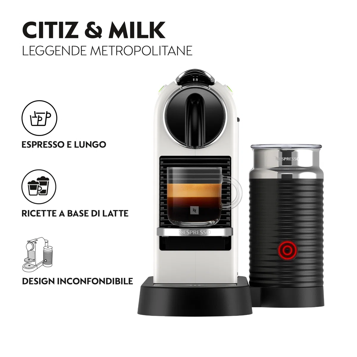 Nespresso Citiz & Milk con Aeroccino EN267.WAE, Macchina da caffè di De'Longhi, Sistema Capsule Nespresso, Serbatoio acqua 1L, colore White
