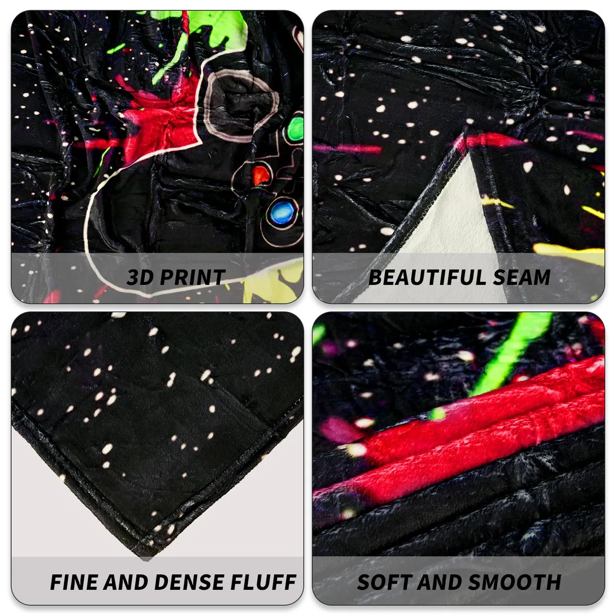 Coperta console di gioco 3D acquerello nero Galaxy Tie Dye 130 x 150 cm, coperta gamer per adolescenti, ragazzi e ragazze, moderna coperta per letto e divano con motivo console di gioco