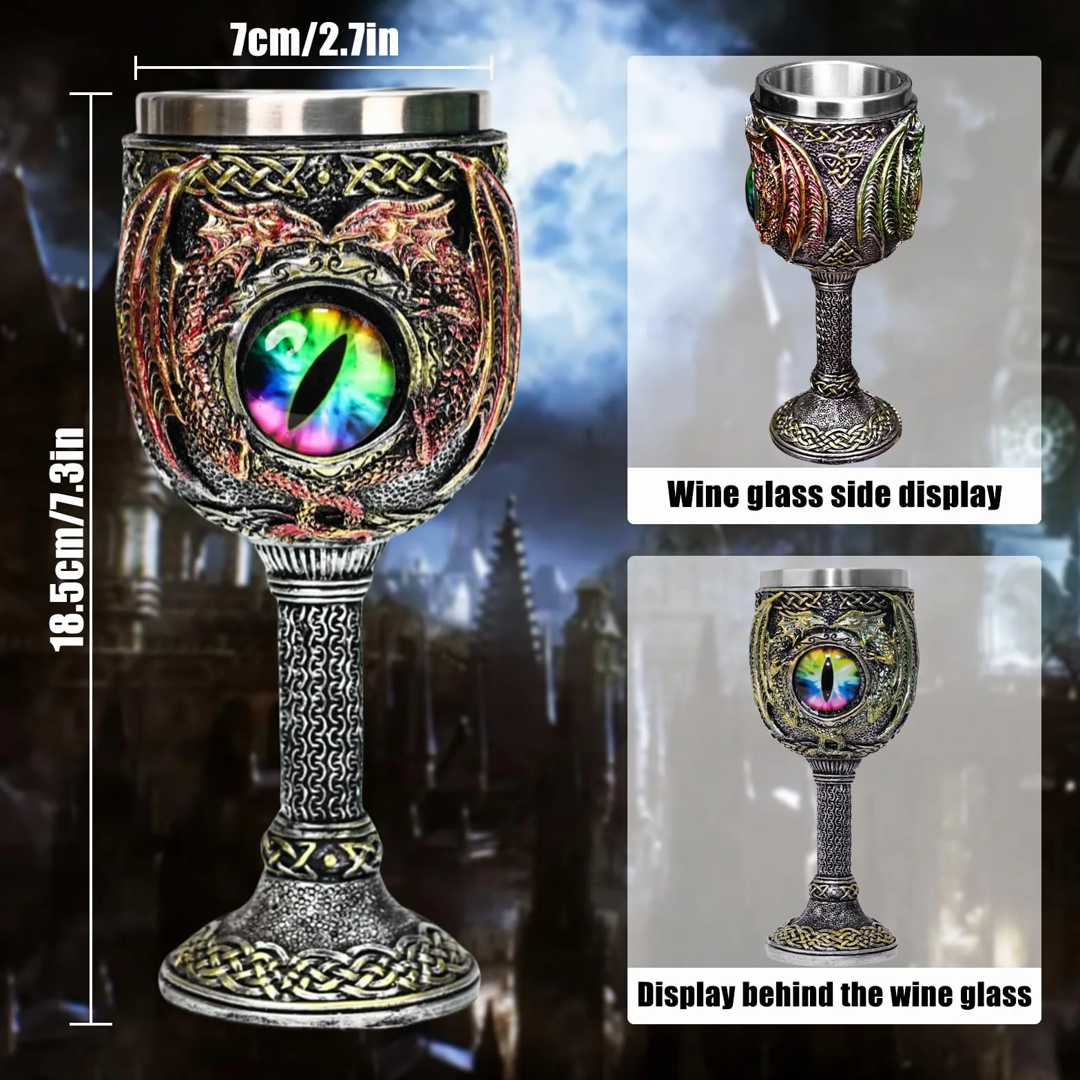 ZONSUSE Calice Drago, Calices Occhio Dragos, Bicchiere da Vino Medievale, Goblet in Acciaio Inox, Tazza Halloween 180ml (Occhi)