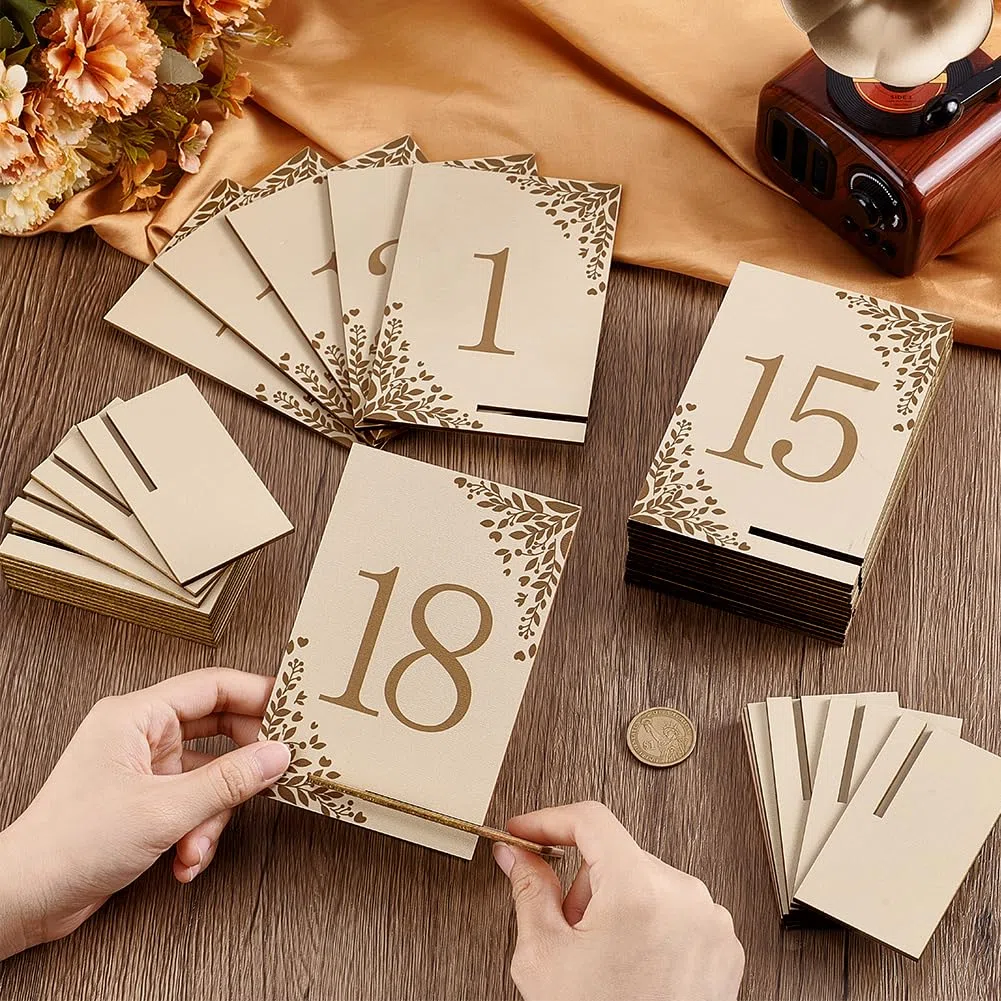 PH PandaHall 20pz Numeri Tavoli Ristorante Numeri da Tavolo in Legno Numero 1-20 con Base di Supporto per Matrimonio Feste Tavoli Addio Al Nubilato Banchetto Ristorante, 13.5x9cm