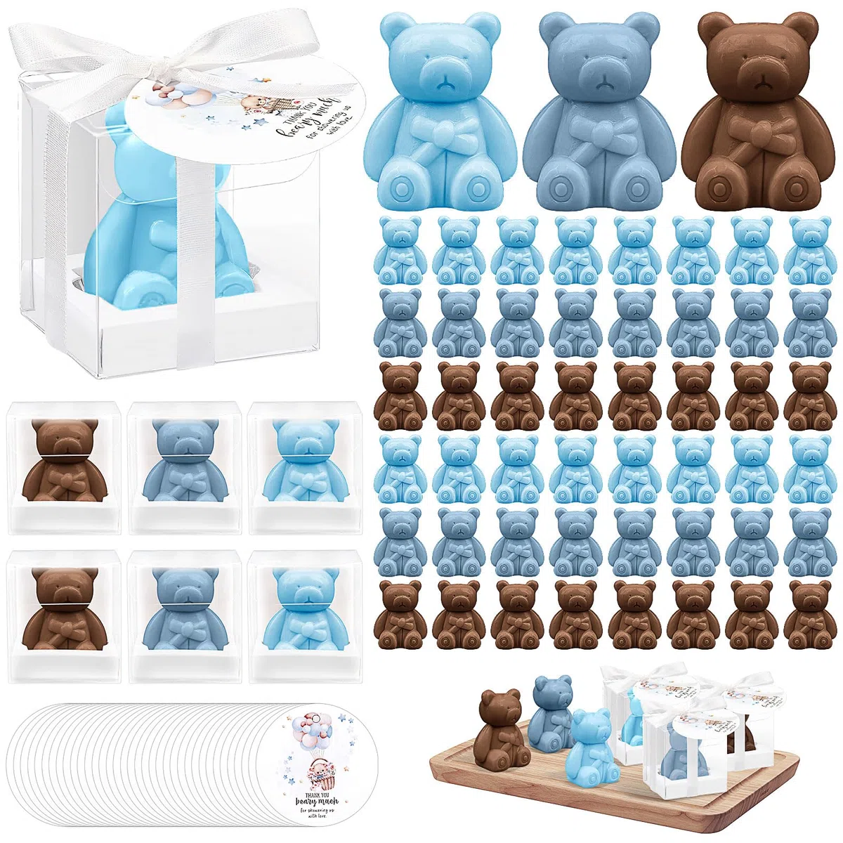 Set di 36 orsetti sapone bomboniere baby shower, sapone profumato fatto a mano con biglietti di ringraziamento e scatole regalo, mini saponi per ragazzi e ragazze, decorazioni e regalini per baby