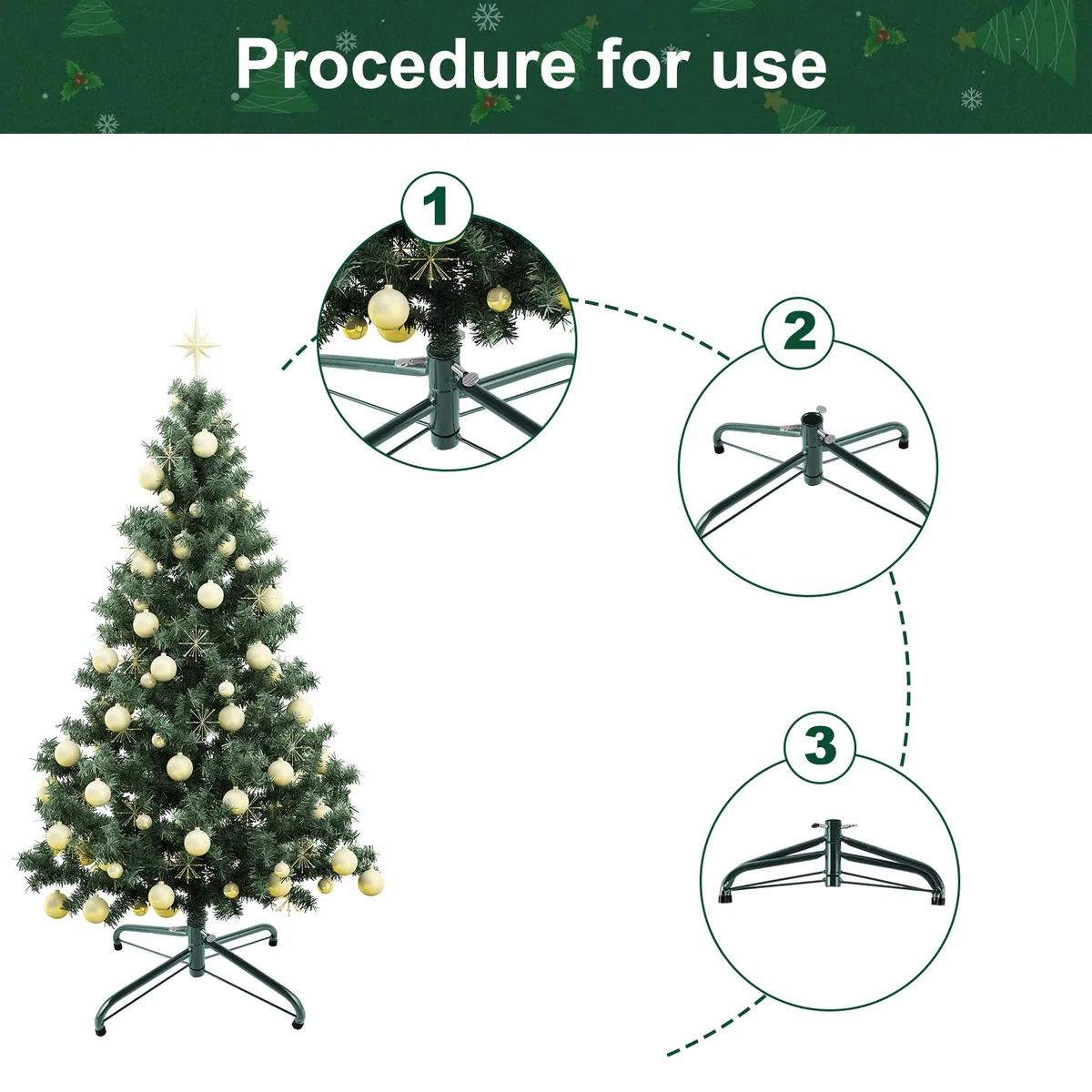 Supporto per Albero di Natale, Pieghevole, 40 cm, in Metallo, con Piedini in Gomma, Grande Stabile, per Interni ed Esterni, Decorazione Natalizia per Decorazioni Natalizie, Verde