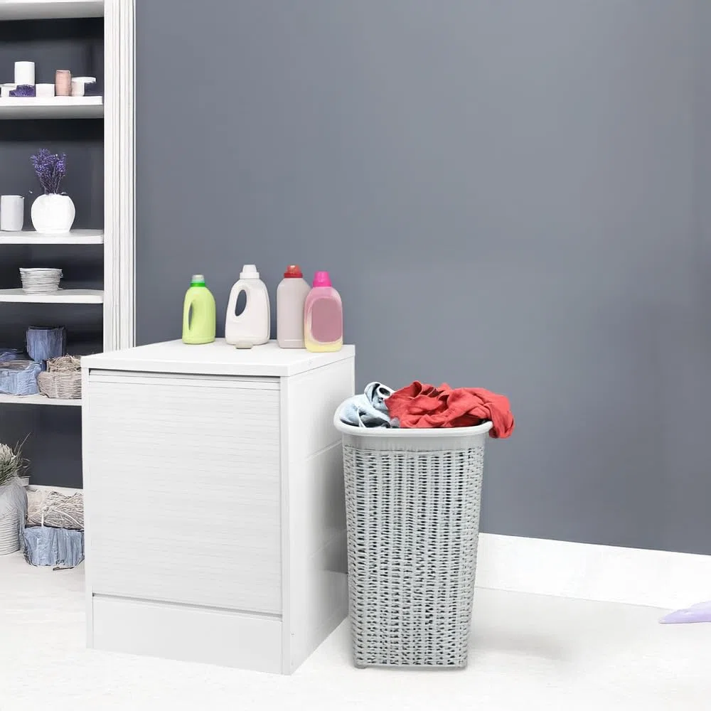 Mobile Coprilavatrice Bianco - Apertura a Serranda, Struttura Polipropilene, Frontale, Lavanderia, Garage, per Interno, Esterno, Montaggio senza Viti, Piano d'appoggio - 65X68X88H CM
