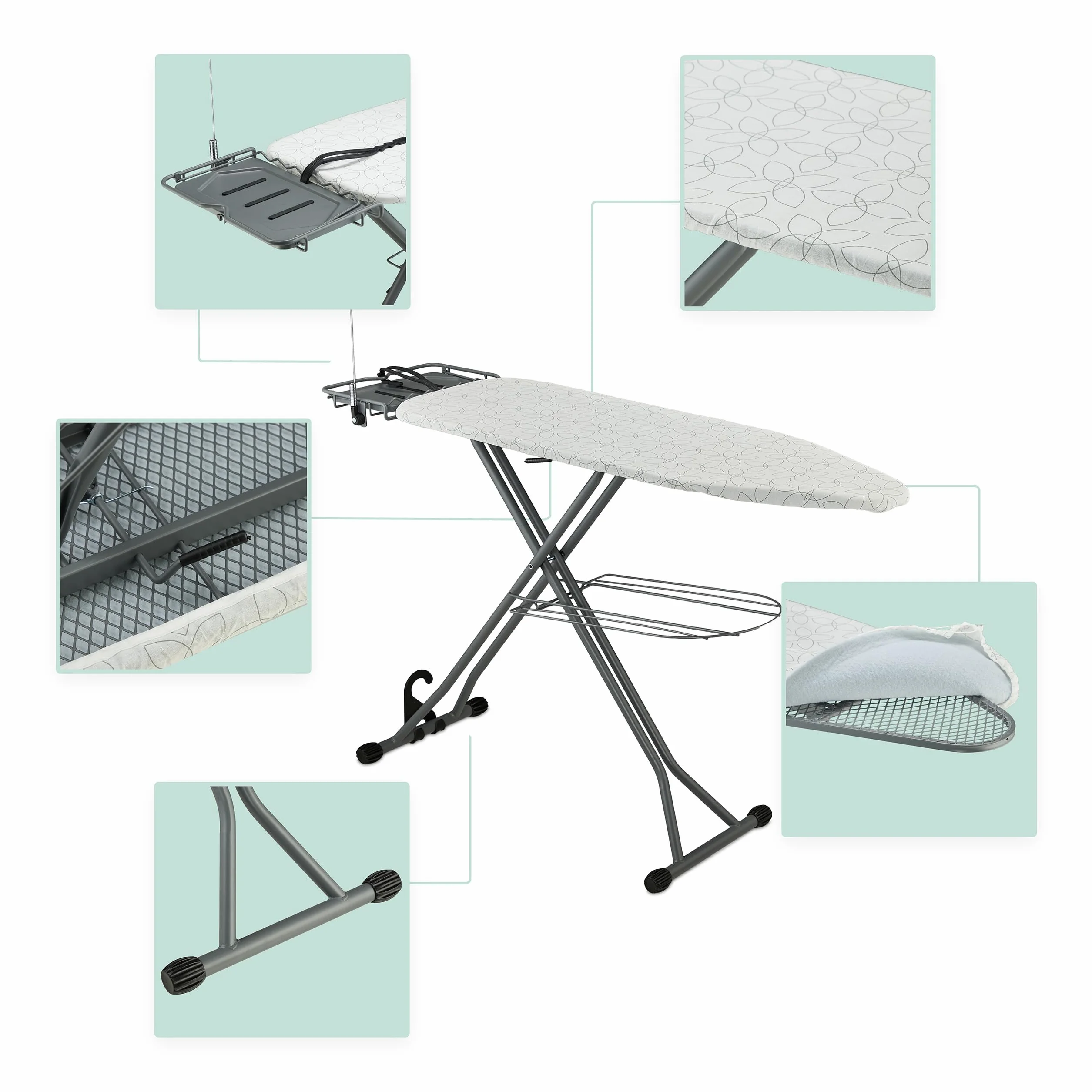 Relaxdays ASSE da Stiro Pieghevole, Tavolo Ferro a Vapore, Piano per Stirare Salvaspazio 123x39 cm,Copriasse, Argento
