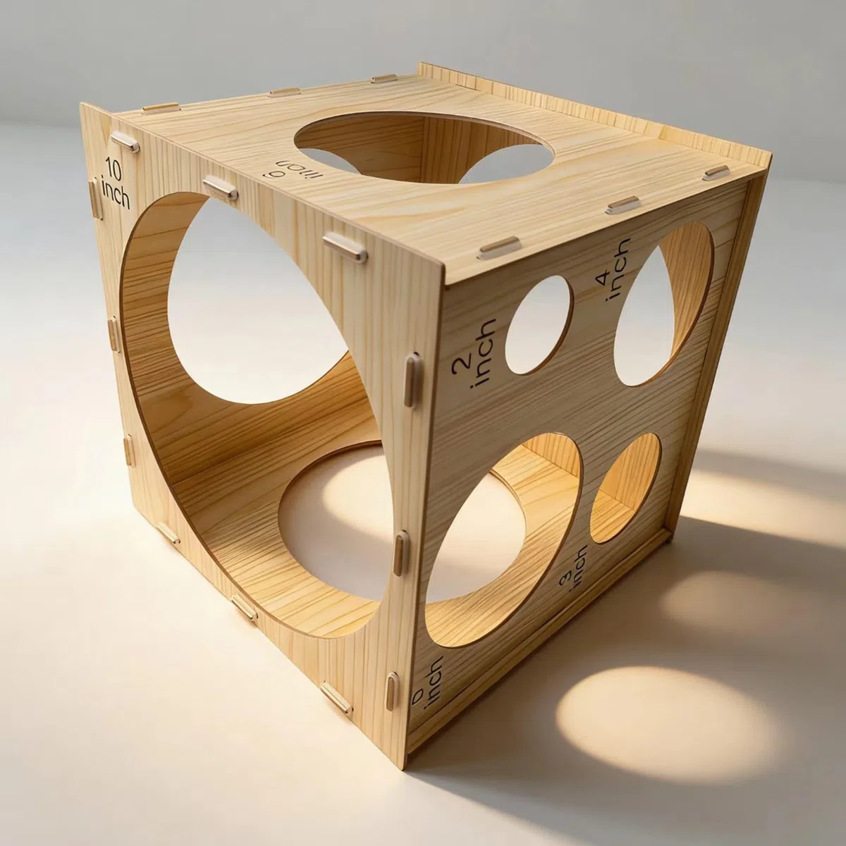 Scatola di misurazione per palloncini pieghevole in legno, strumento di misurazione per palloncini a 9 fori, per decorazioni di palloncini, kit per arco di palloncini (5-25 cm)