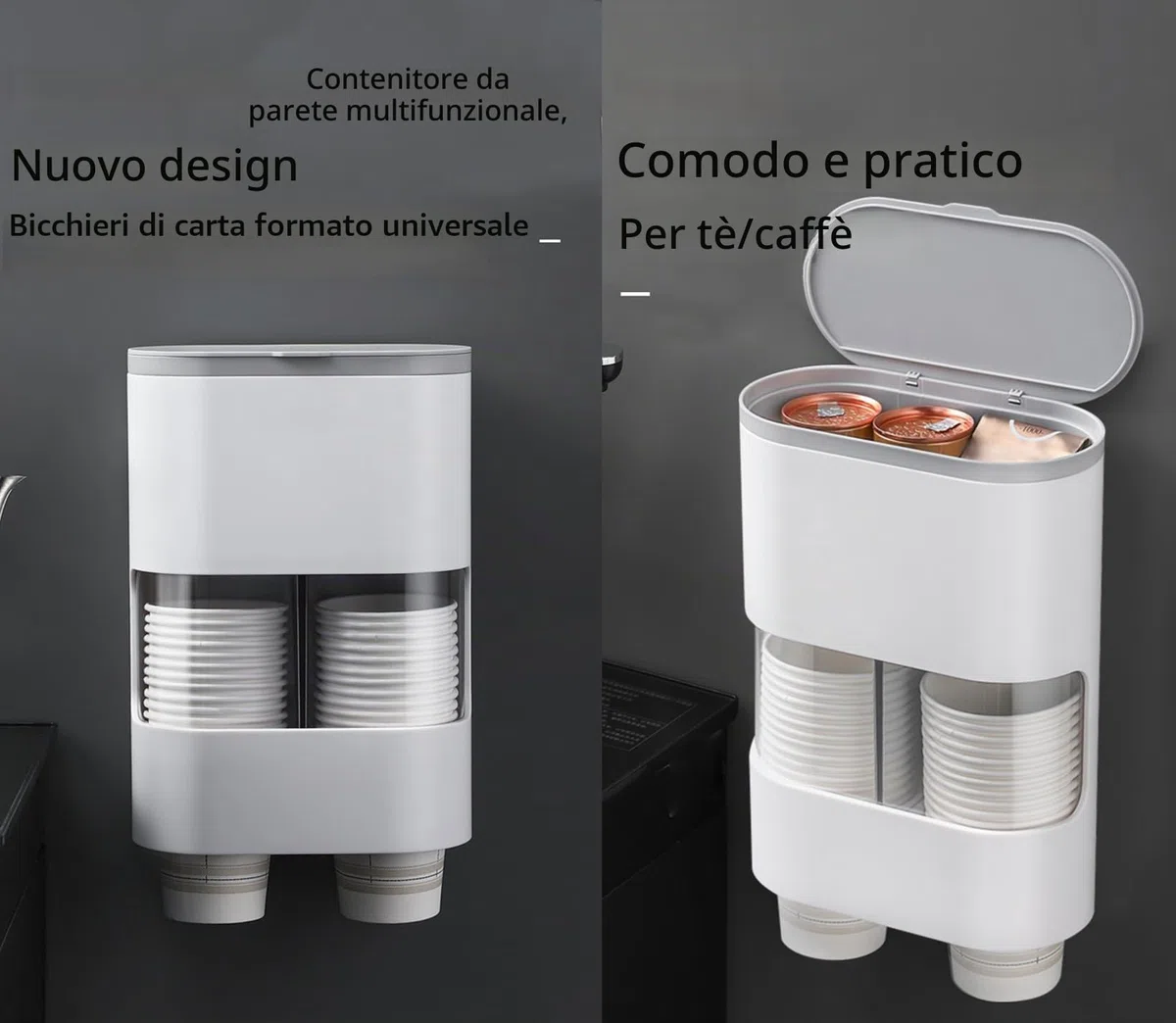 MH - Supporto per Bicchieri di Carta,Distributore di bicchieri monouso,Dispenser Bicchieri(grigio)