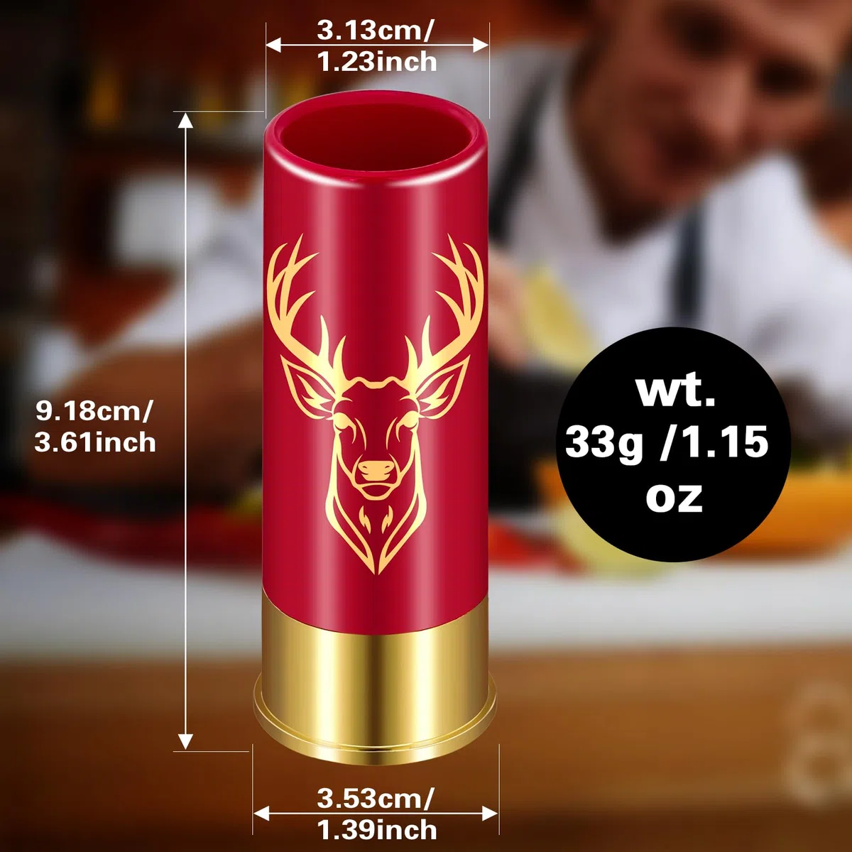 Set di 4 Bicchierini da Shot con Testa di Cervo, con Confezione Regalo, Regali di Compleanno, Matrimonio, Festa del Papà, Natale, 12GA Caccia al Cervo, Piccoli Bicchierini, Plastica, Nero e Rosso
