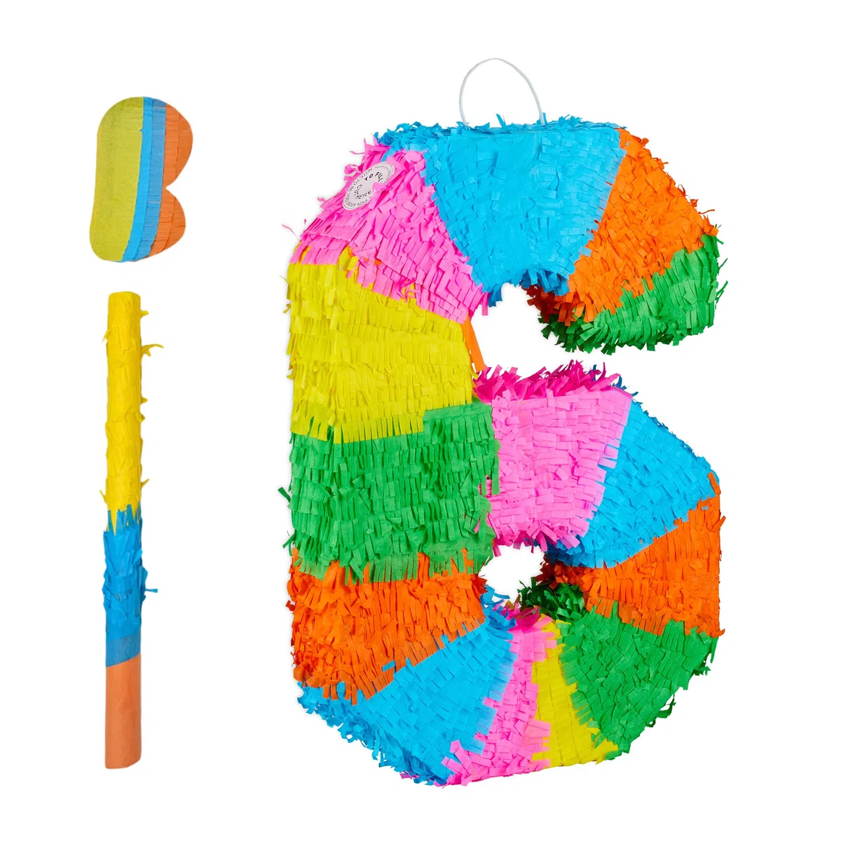 Relaxdays Pinata Numero 6, Pinata Arcobaleno per Compleanno, HLP: 50,5 x 35,5 x 7,5 cm, Colorata