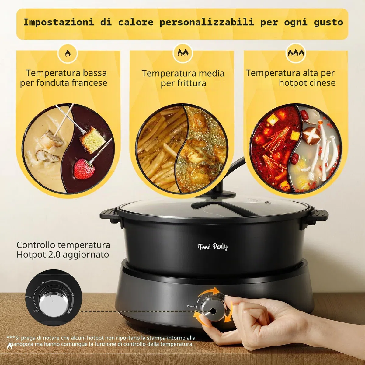 Food Party Hot Pot Elettrico Hotpot 4L Pentola Elettrica 220V 1350W Fondue Cinese Shabu Shabu Hotpot Doppia Separabile