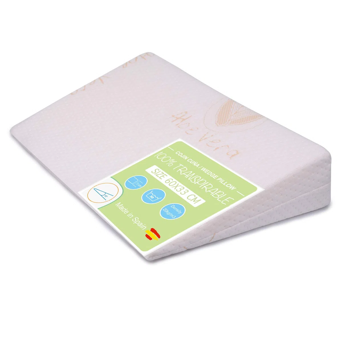 PEKITAS - Cuscino con rialzo inclinato anti-reflusso con Aloe Vera, fodera lavabile, prodotto in Spagna, per uso adulto (60 cm di larghezza - 15° di inclinazione)