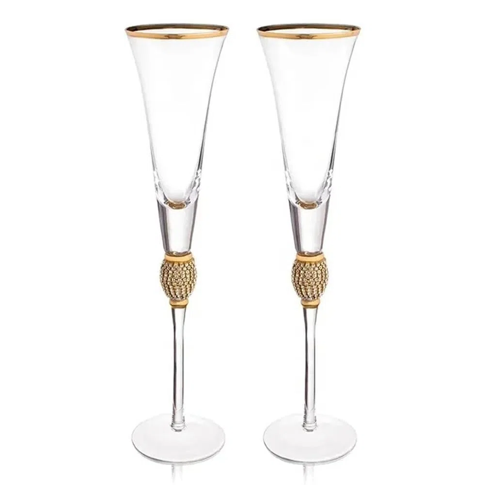 ISTOVO Set di 2 Calici da Vino con Finitura e Decorazioni In Diamante, Eleganti Flauti da Champagne con Stelo Lungo, Bicchieri da Cocktail, Regalo 2 Pezzi.