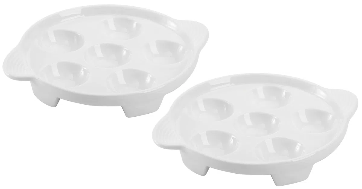 Bamboo's Grocery LoKii Confezione da 2 piatti in ceramica a 6 fori, piatto per lumache con manici, piatti dietetici, bianco, 15,2 cm, medio