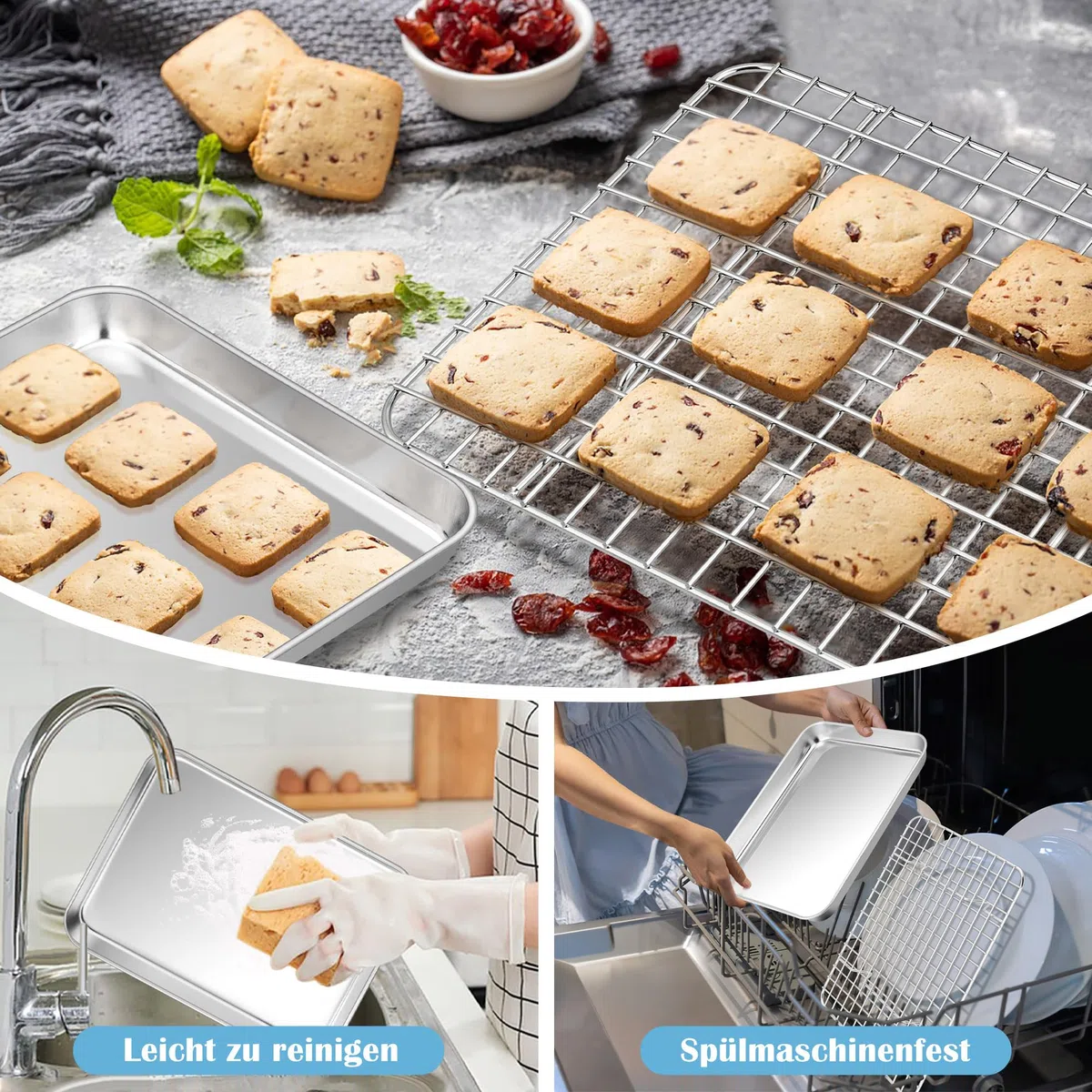 HaWare Teglia da forno con griglia di raffreddamento, in acciaio inox, piccola teglia da forno con griglia di raffreddamento, 26,4 x 20,5 x 2,5 cm, rettangolare, con griglia per torte, lavabile in